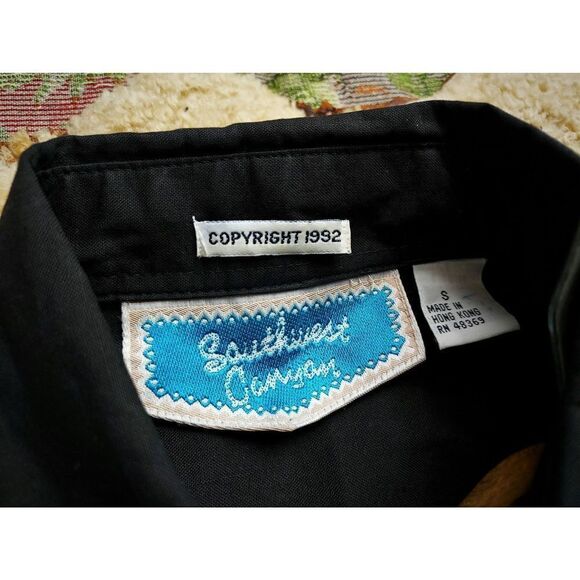 Vtg 90s Black Western Shirt Colorful Embroidery Festival Cowboy Beaded Fringe SM - Picture 4 of 7